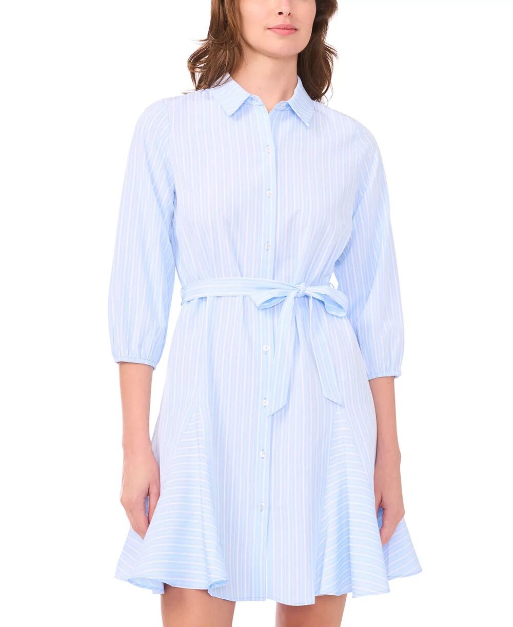 MSK Women's Tie Waist Collared Neck Dress Blue Size M 3783
